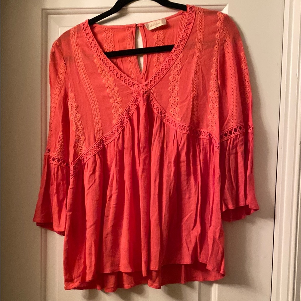 Coral Lace Detail Women's Top